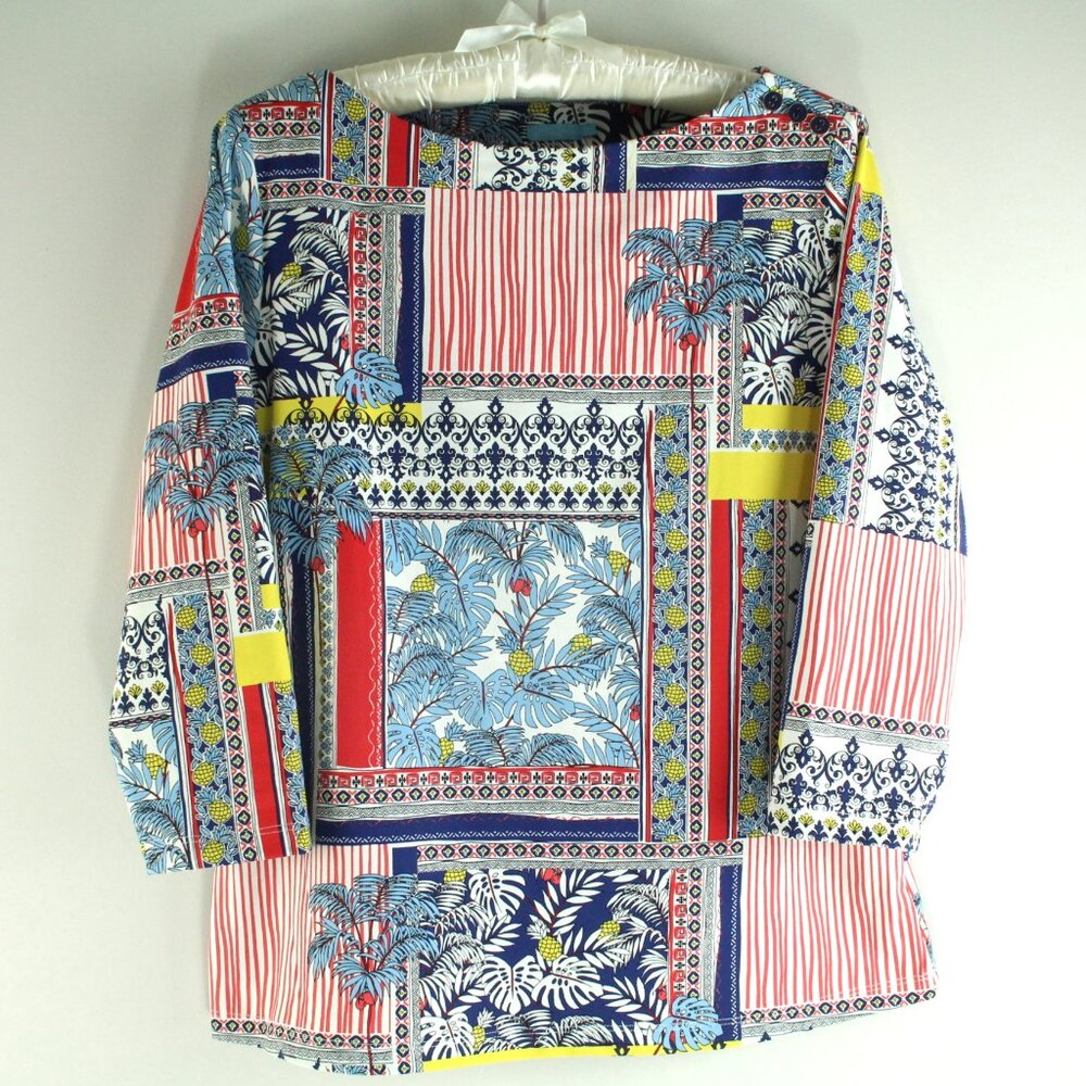 J. McLaughlin Catalina Cloth Wavesong Boatneck Multicolor Tropical Print Top M
